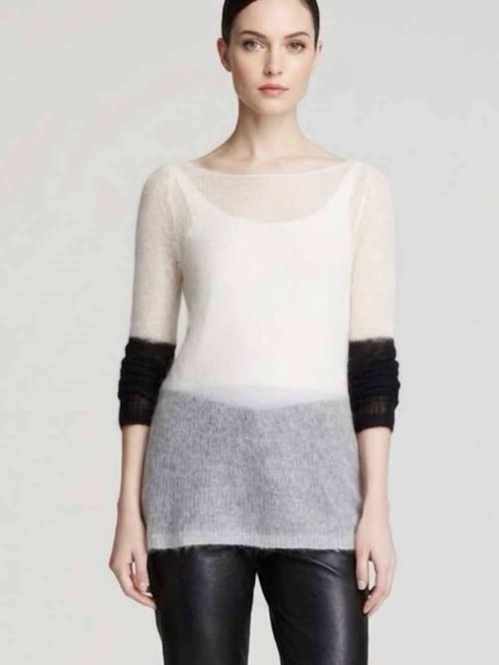 Eileen Fisher The Fisher Project Mohair Sheer Colorblock Sweater White Black S